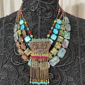 Two for one!! Colorful Beaded Necklace with Fringe plus a Shell Necklace